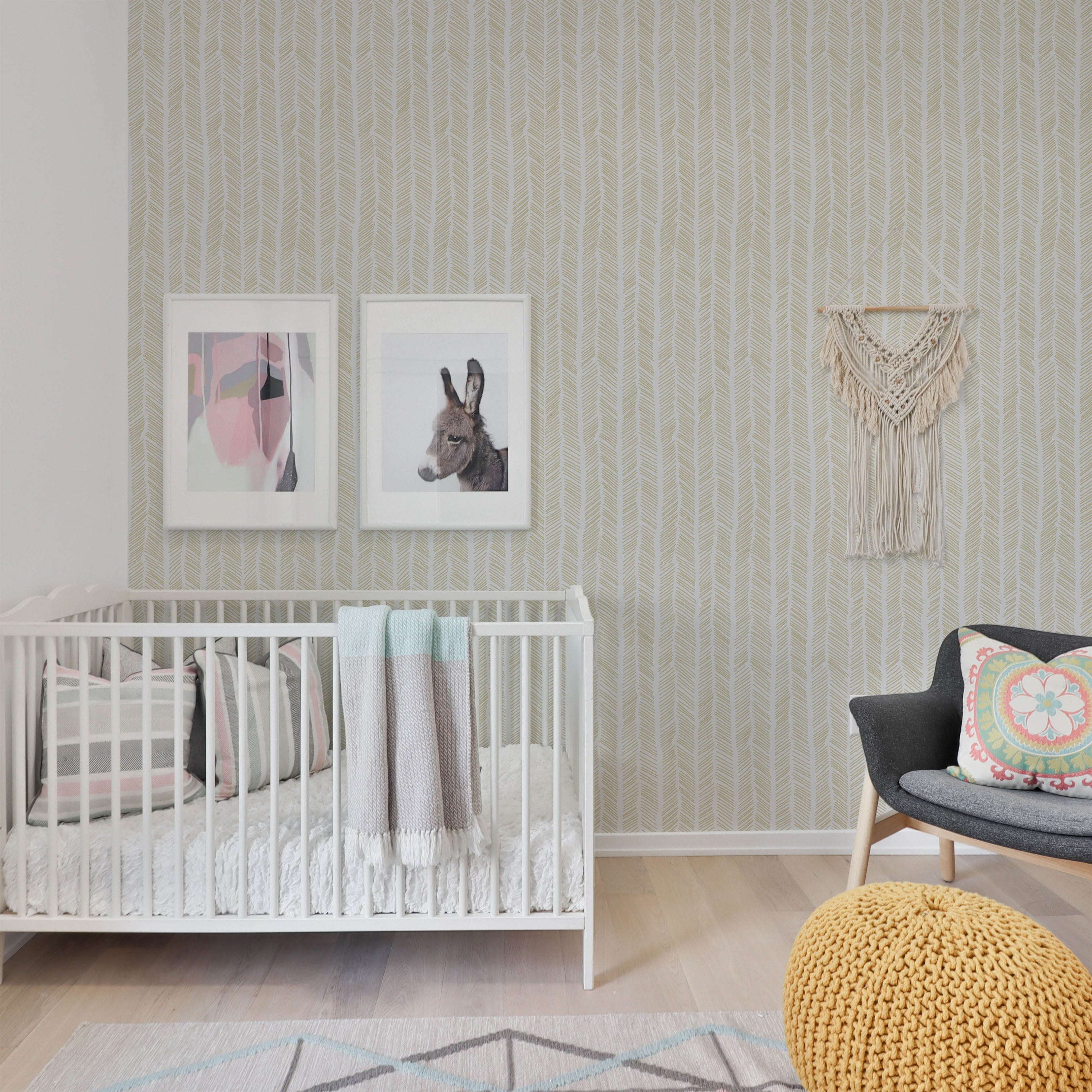 Boho Skujiņas - Dzeltenas - tapetes dizains interjerā